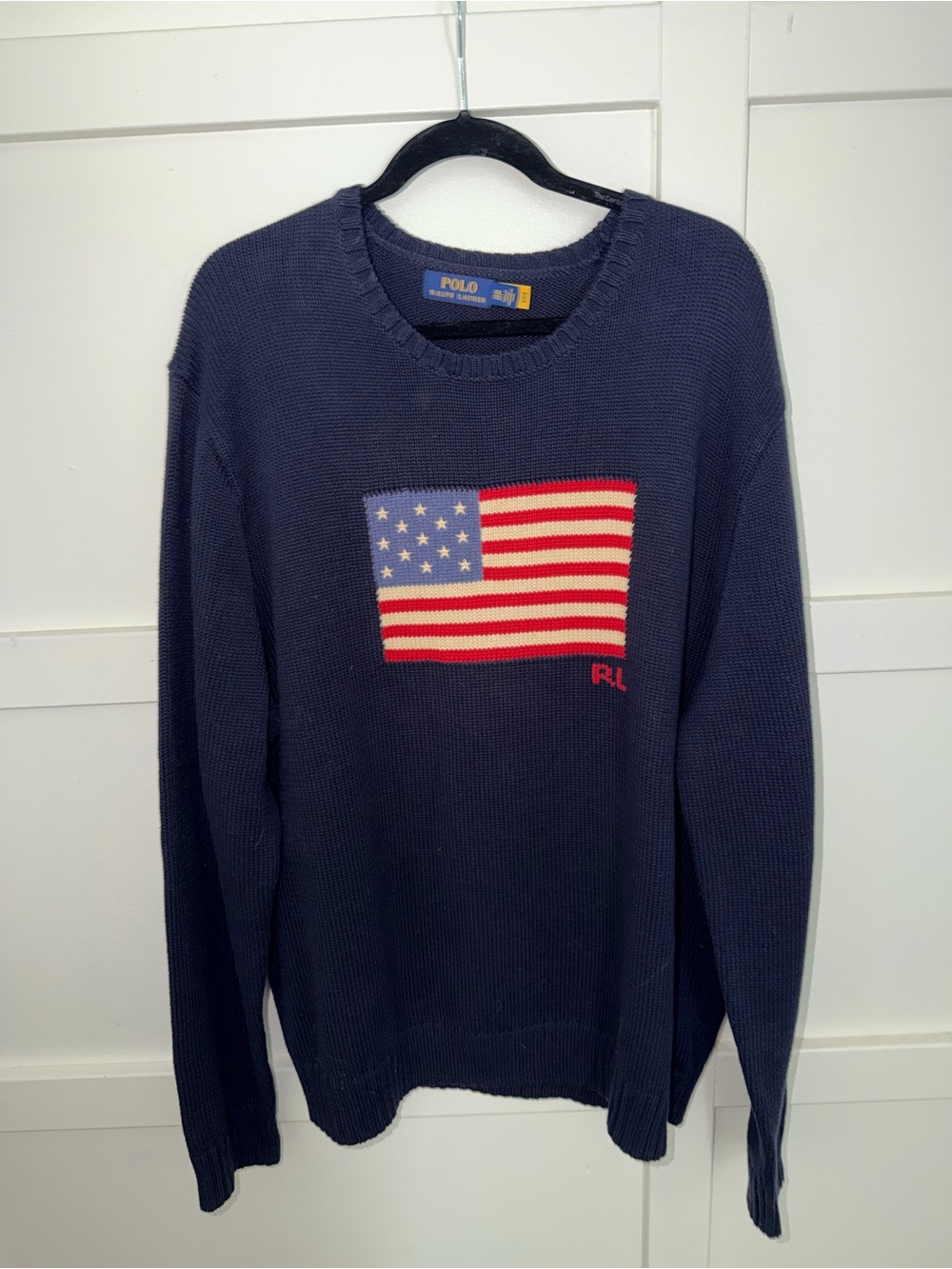 Ralph Lauren Navy Crewneck Sweater with American Flag